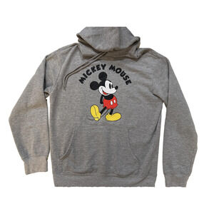 Disney Mickey Mouse Hoodie Women MED Gray Pullover Sweatshirt Cartoon Graphic‎